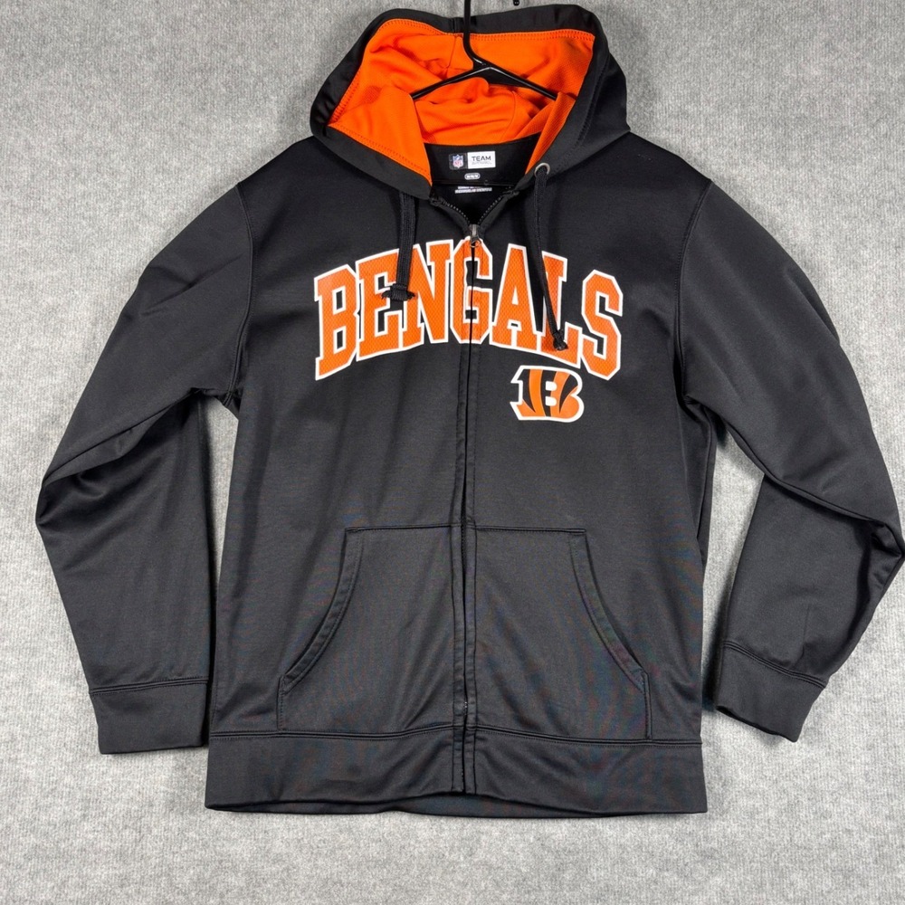 NFL Team Apparel Cincinnati Bengals Full Zip Hoodie Medium Black Mens